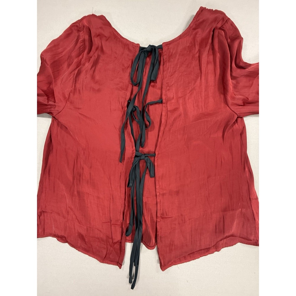 Free People Top Womens Medium Red Black Long Sleeve Evening Satin Open Tie Back - Picture 4 of 11